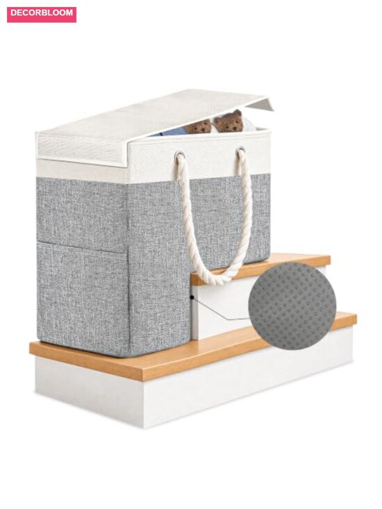 Other - Stair Basket with Lid & Handle, Non-Slip Storage Organizer for Stairs, Cotton &